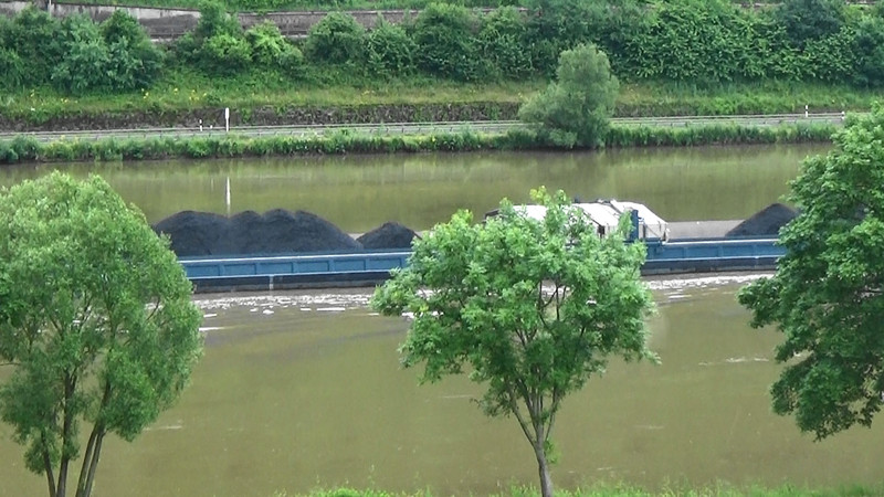 Coal barge heading upstream