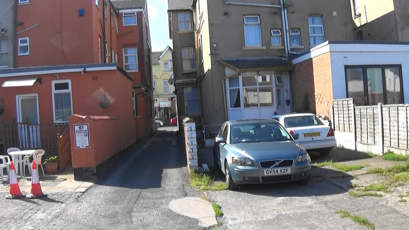 The rear of the apartment building and the driveway to the car park,Blackpool