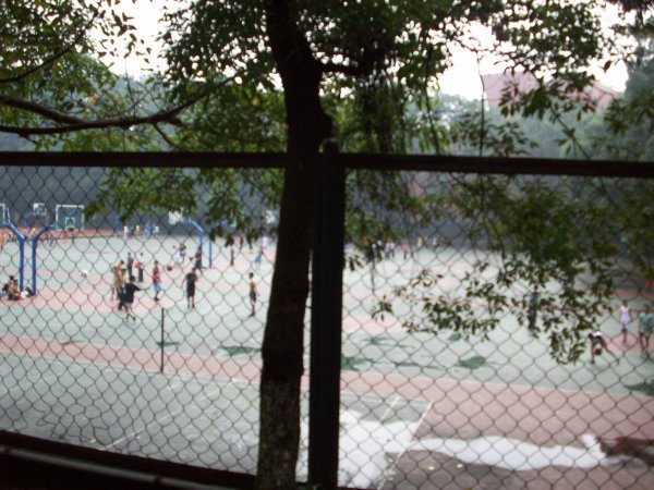 Sports yard-lots of people were playing basketball