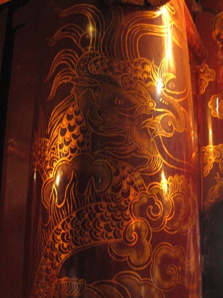 Lacquer covered column in Hoa Lu ancient capital of Vietnam