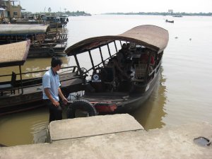 Our first boat on the Mekong Delta