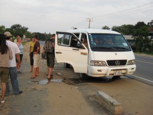 Overheated brakes meant we all had a little rest halfway between the river and Phnom Penh