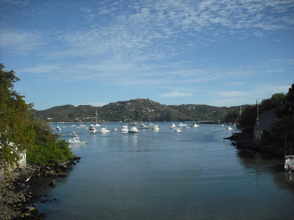 View of the bay from the footbridge in Zihua