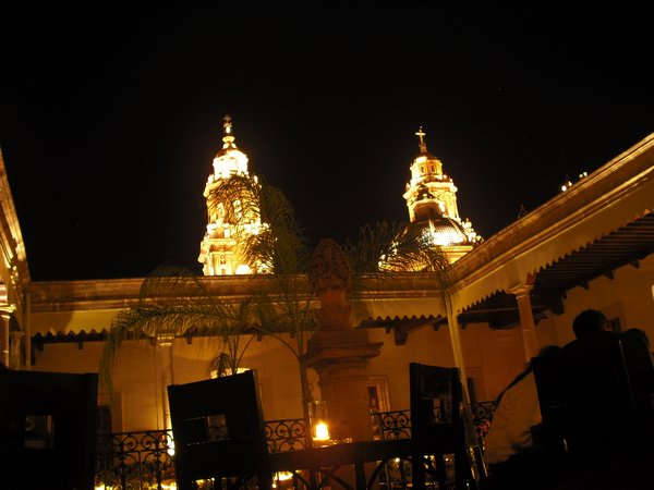 Morelia Cathedral from Balcones del Angel, one of the city's very cool rooftop bars