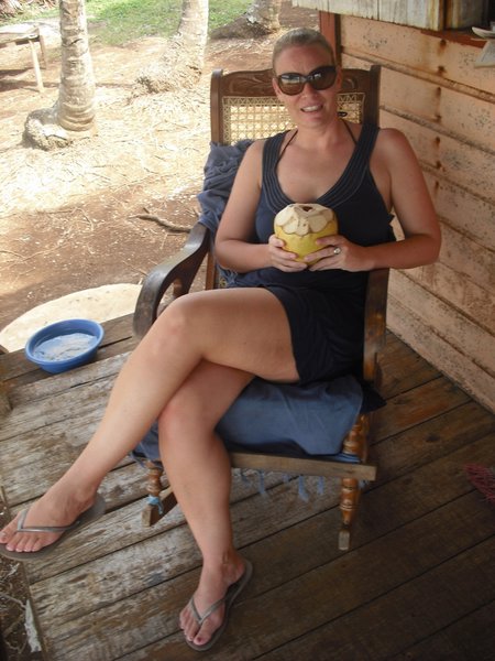 Enjoying a young coconut