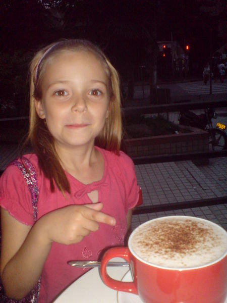 Sophie and her massive hot chocolate