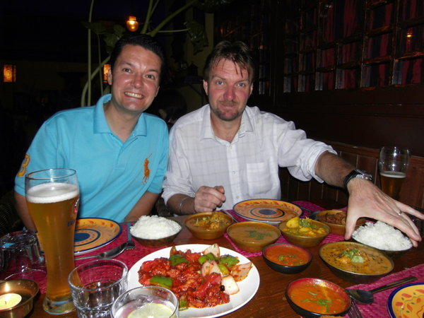 Ian and Kevin eating well at the Nepali Kitchen!
