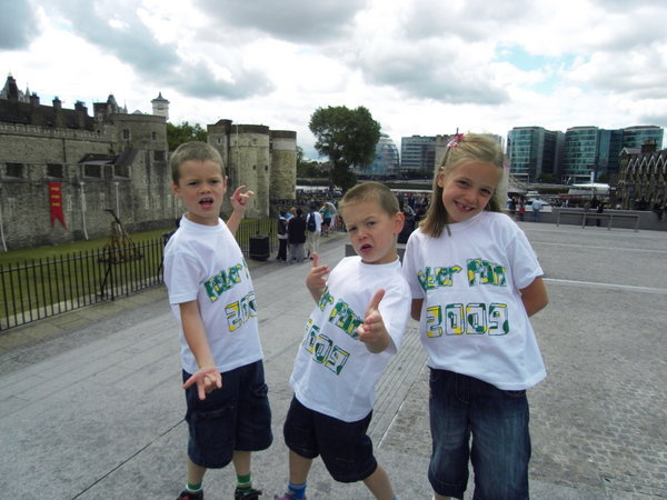 3 cool dudes with designer t-shirts at the Tower of London