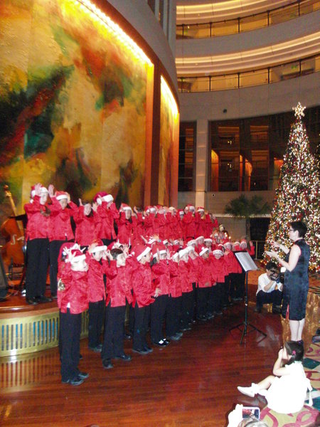 Singing 'Rudolph' at the Grand Hyatt