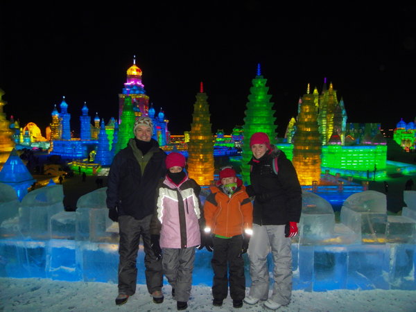 Family photo on the ice castle