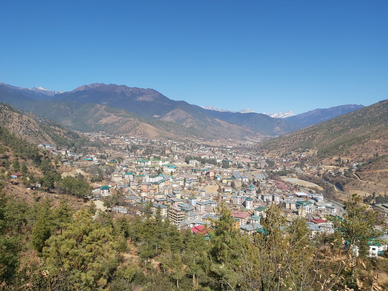 View of Thimphu with the Himalayas in the background 