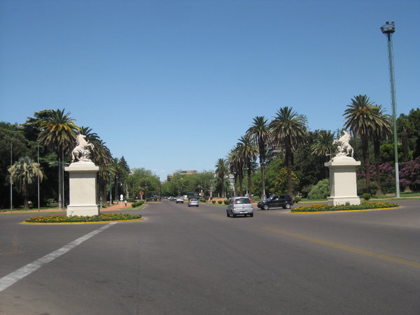 Statues guarding Parque General San Martin