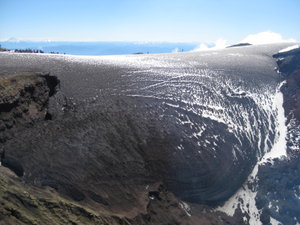 Across the mouth of the volcano