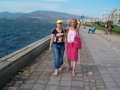 Fatma and I strolling down the beach