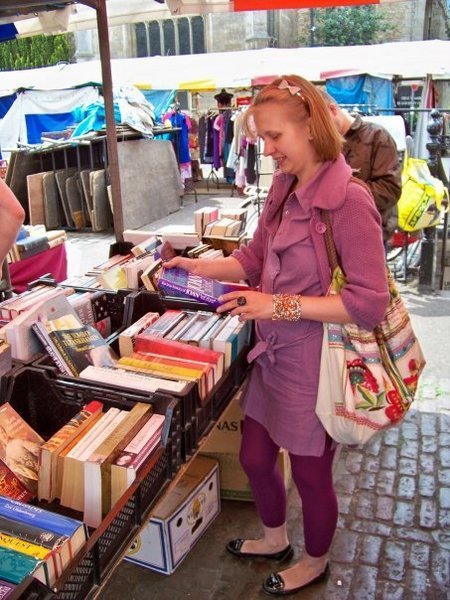 Looking for books in the local market