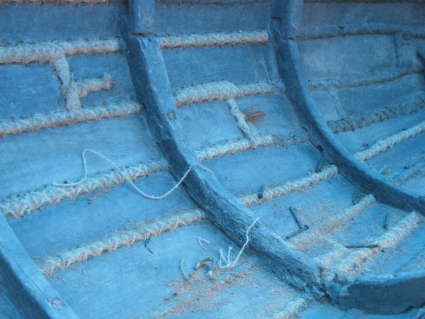 Boat sewn together with coir