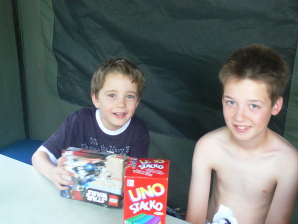 Joe & Jack with pressies from the Martins