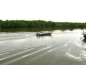 Long-tail boat on the river in Krabi