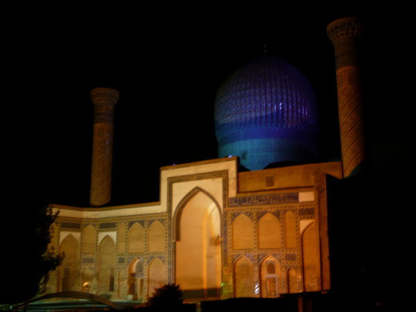 The Guri Amir Mausoleum at night