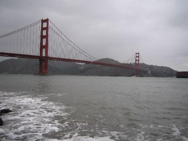 A wet Golden Gate bridge