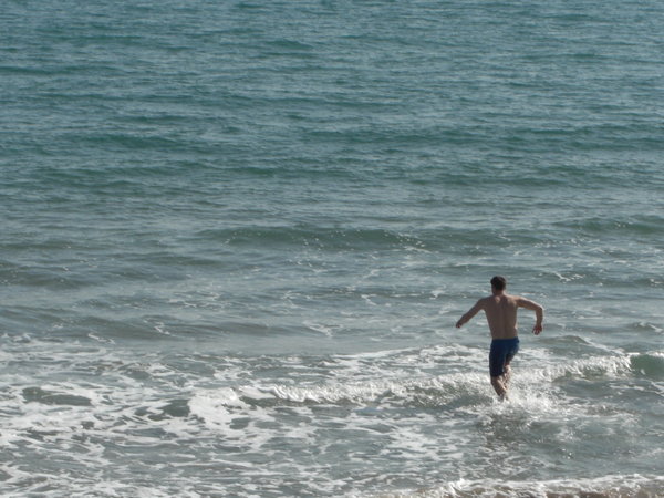 Matt dives right into the COLD water!