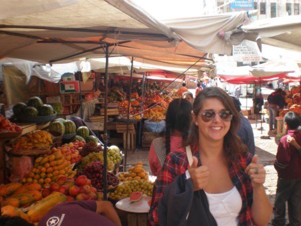 Vicki in the fruit market