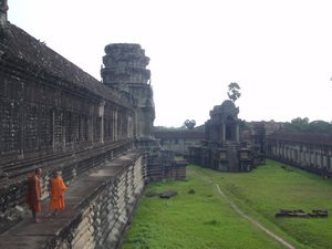 Monks meandering around the temple