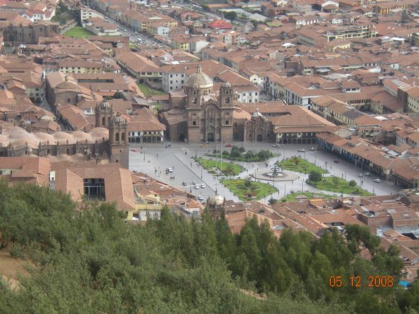 Cusco main square from 3 miles up a hill