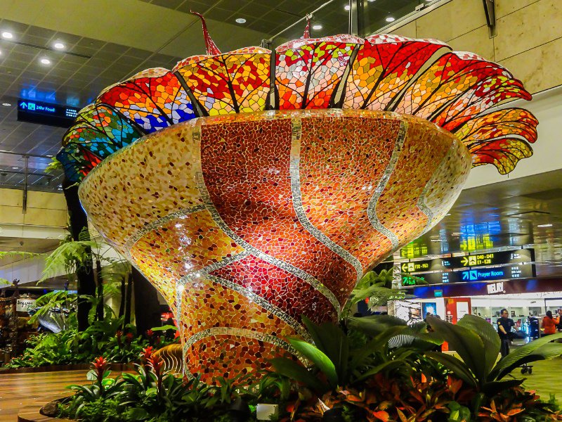 Flower display stand in Singapore Airport