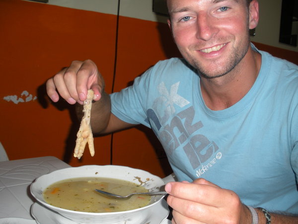 Yum..some chicken foot soup.