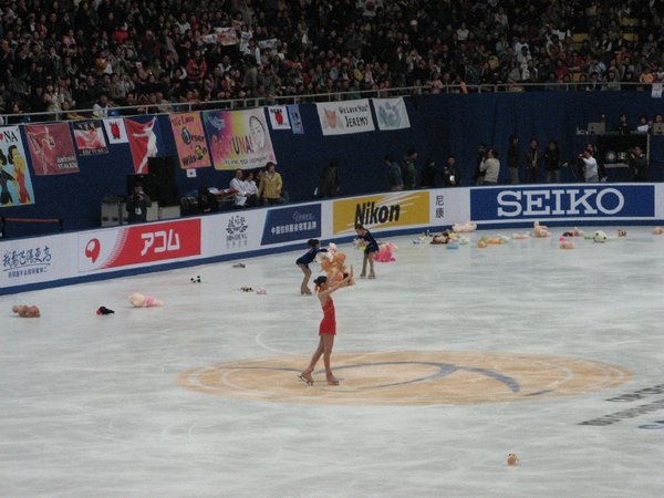 Toys thrown after the ice skating program of Kim