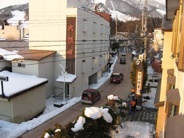streets of Happo with ski area in the background
