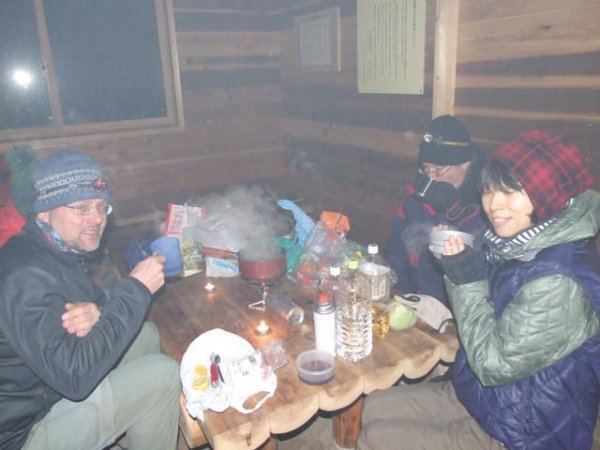 Enjoying hot spiced wine in the hut