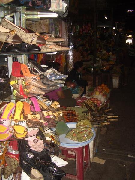 Mix of food & shoes at the Russian Market