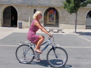 Michelle on her bike In Ste Maure de Touraine