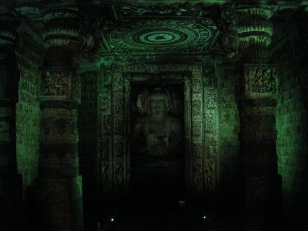 The atmospheric insides of Ajanta caves