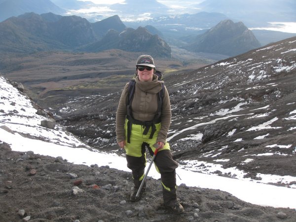 Tracy nearing the snow line on Volcano Villarrica