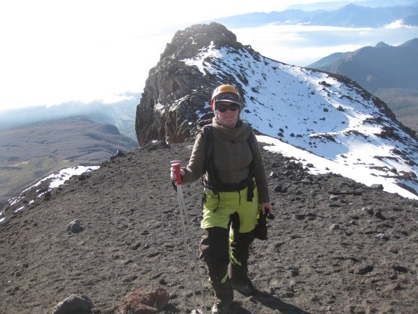 Tracy at the bottom of Volcano Villarrica after the climb