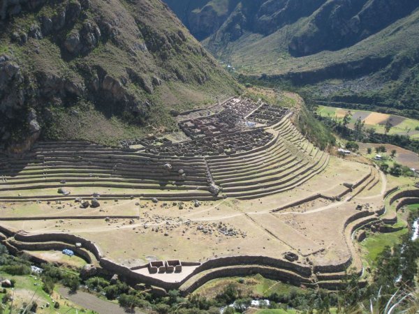 Looking down at inca ruins from the inca trail