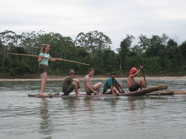 Riding a raft we had just built