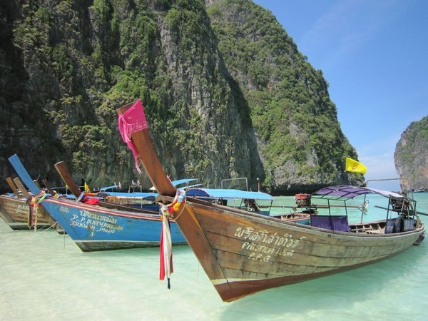 Long tail boats at Maya Beach on Koh Phi Phi