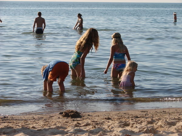 Playing in the cold water of Lake Michigan