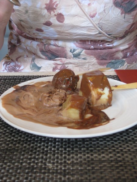 Helen's Dessert - Chocolate Cake With Chocolate Covered Strawberries, Chocolate Ice Cream and Chocolate Sauce