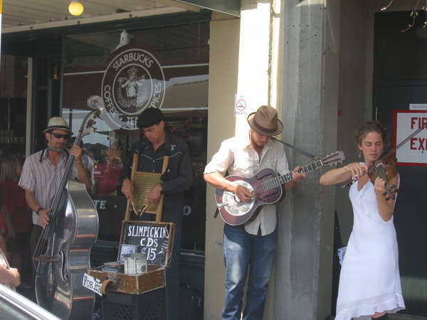 An American Group, Playing American Music Outside The First Ever Starbucks. Yup, We Were In The US!