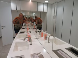 Artsy mirror in bathroom