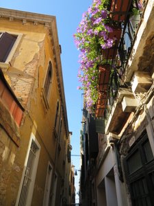 Looking up from narrow alley 