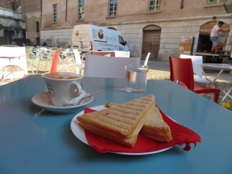 Breakfast in church courtyard cafe