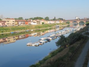 The river Ticino and the covered bridge of Pavia 