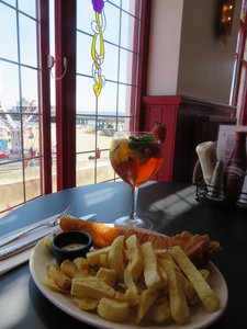 Fish and chips and  Pimms