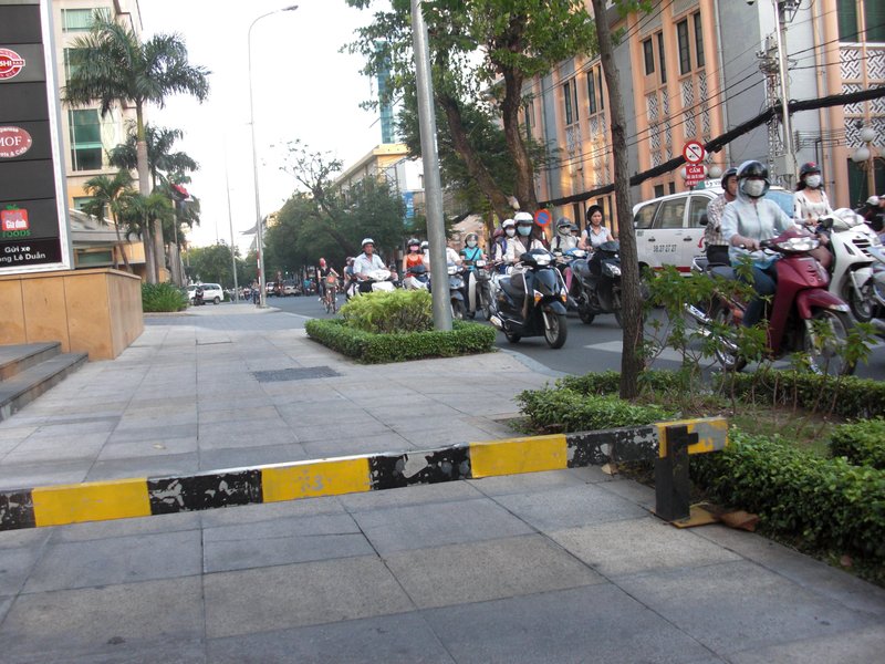 motorcycle blocher on sidewalk